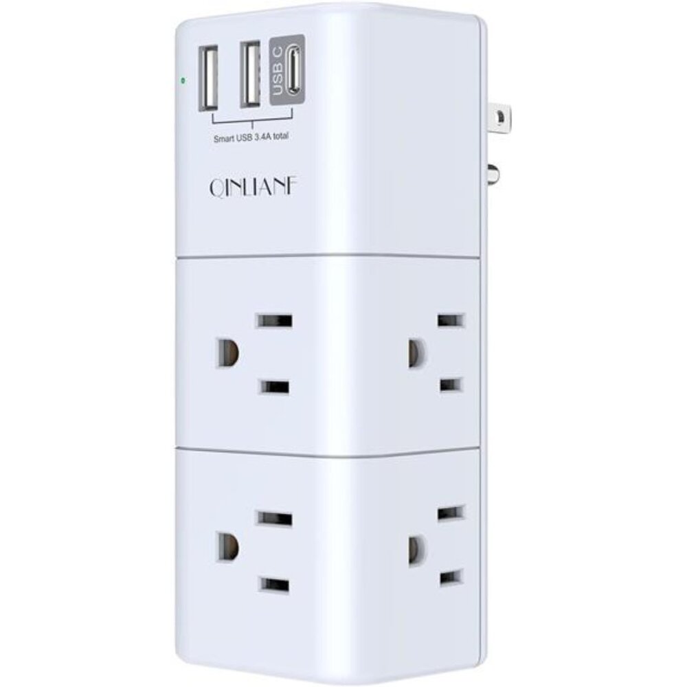 USB Outlet Extender Surge Protector - QINLIANF Multi Plug Outlet with Rotating